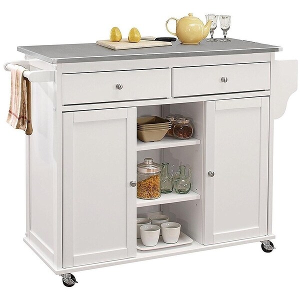 Homestyles Kitchen Cart with Stainless Steel Metal Top Rolling Mobile Kitchen Island with Storage and Towel Rack 47 Inch