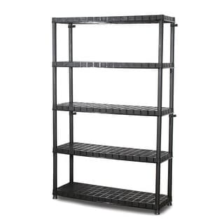 Ram Quality Products Extra 5 Tier Plastic Storage Shelf Unit for Garage, Black - 47 x 16 x 73 in
