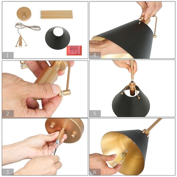 Modern Farmhouse Mini 1-light Black Kitchen Islands Pendant Lights with Metal Cone Shade - D 7.9" x H 67.9"