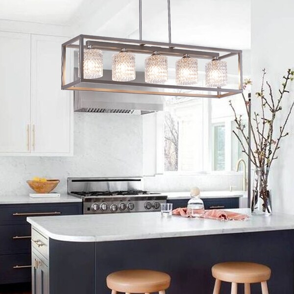 Porch & Den Savoy Cut Crystal 5-light Linear Chandelier - 36.22" W x 7.87" D x 8.66" H inches