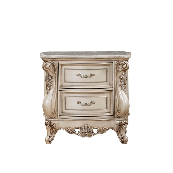 ACME Gorsedd Nightstand, Marble and Gold Ivory