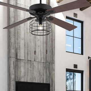 Jasper River of Goods Black Metal Cage 52-Inch 1-Light Ceiling Fan - 52" x 52" x 15"/20"