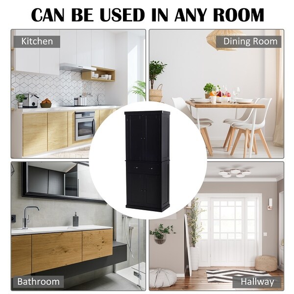 HOMCOM 72" Traditional Freestanding Kitchen Pantry Cupboard with 2 Cabinet,Drawer and Adjustable Shelves - N/A