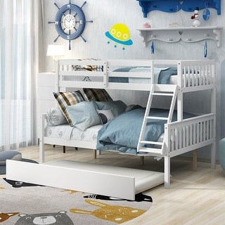 Merax Wood Twin over Full Bunk Bed with Trundle, Safety Rail and Ladder