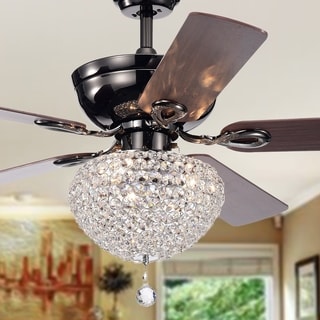 Taliko Black 52-inch 3-light Lighted Ceiling Fan w Crystal Basket Shade 5-blade 2 Color (Optional Remote)