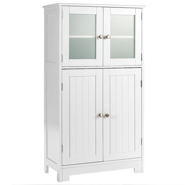 Bathroom Floor Cabinet Freestanding Storage Cabinet with 4 Glass Doors