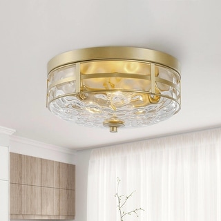 Rella Modern Gold Flush Mount Glass Water Ripple Full Ceiling Lights for Hallway