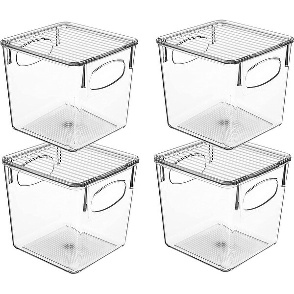 Sorbus Clear Plastic Organizer Storage Bin Containers with Handle and Lid for Pantry Food & Kitchen Fridge (4-Pack)