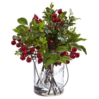 Berry Boxwood in Glass Jar - H: 11 In. W: 11 In. D: 11 In.