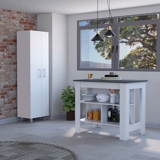 FM Furniture London 2 Piece Kitchen Set, Brooklyn Kitchen Island and Norway Broom Closet Pantry