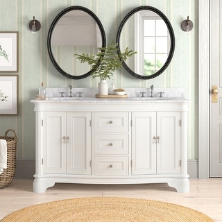 KitchenBathCollection Katherine 60" Double Bathroom Vanity with Carrara Marble Top