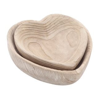 Wood, Set of 2 9, 10" Heart Bowls, Natural 3.0"H - 10.0" x 10.0" x 3.0"