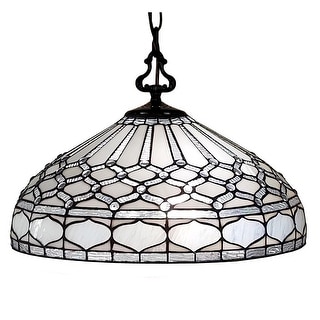 Tiffany Style Hanging Pendant Lamp 18" Wide Stained Glass White Game Living Dining Room Gift AM221HL18B Amora Lighting