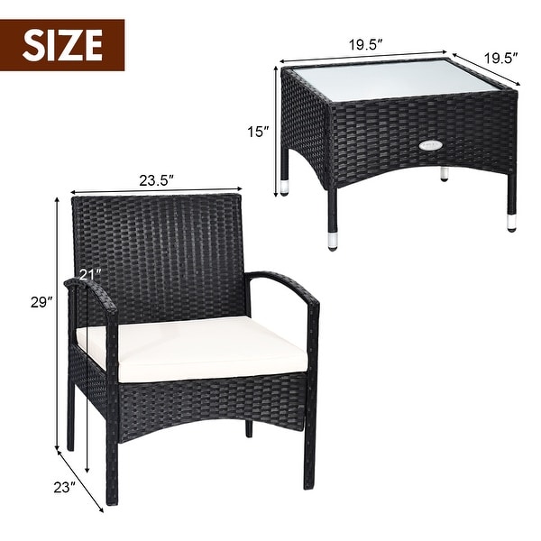 Costway 3 PCS Furniture Set Table & 2 Chair Patio Wicker Rattan - 3-Piece Sets