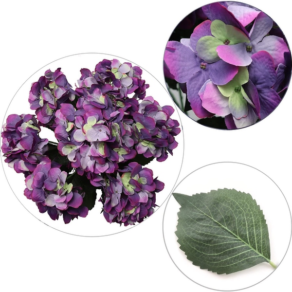 UV-Resistant Pink and Green Hydrangea: 20-Inch Artificial Silk Bush with 7 Sprays - Purple Green - 22" Tall, 7 Heads