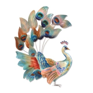 Handmade Peacock Tail Raised Metal Art