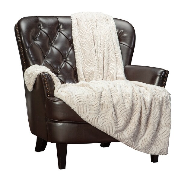 Chanasya Frost Tip Textured Faux Fur Throw Blanket With Reversible Mink