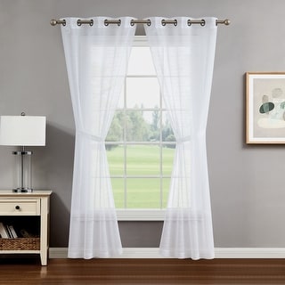 Creative Home Ideas Rosemary Sheer Grommet Window Curtain Panel Pair with Tiebacks