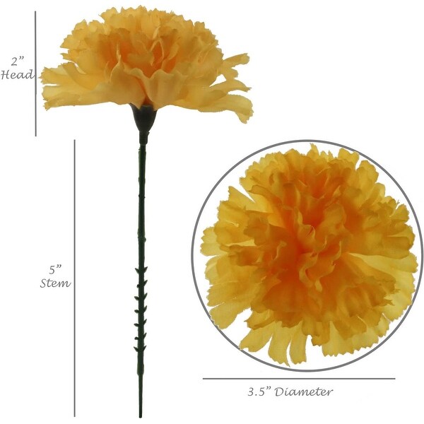 100 Gold Silk Carnation Picks - 3.5" Heads, Unattached 5" Stems - 3.5" Carnation Heads with Unattached 5" Stems