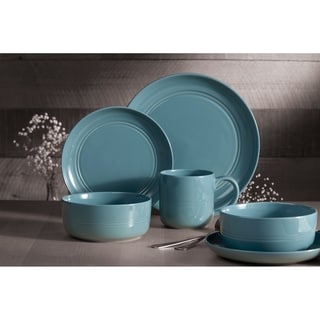 Dinnerset 16Pcs Blue Stoneware Ridge