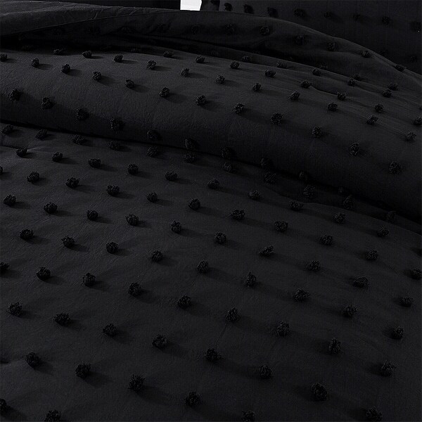 3 Piece Tufted Dot Comforter Set Queen Black