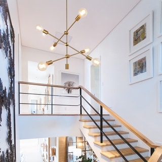 Modern Sputnik Chandelier Rotating Arms 6-light Electroplated Brass Gold for Kitchen Island