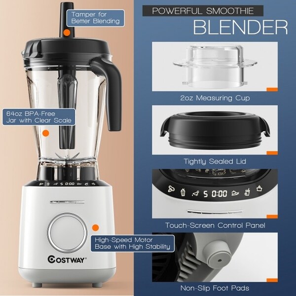 1500W Countertop Smoothies Blender with 10 Speed and 6 Pre-Setting Programs - 7.5" x 8" x 19" (L x W x H)