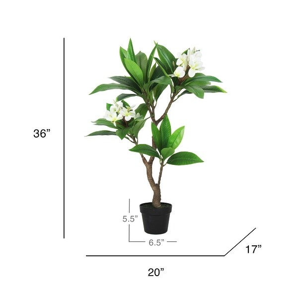 3ft Cream Artificial Plumeria Flower Tree Tropical Plant in Black Pot - 36" H x 20" W x 17" DP