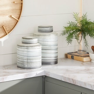 Grey Ceramic Farmhouse Decorative Jar (Set of 2) - 8 x 8 x 13