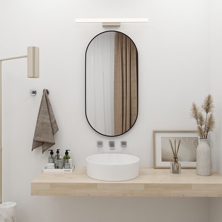 BNK 36" X 18" Black Metal Frame Round Wall Mirror - 35.43"L X 17.71"W