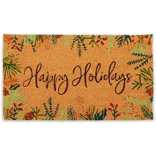 Coco Coir Christmas Doormat, Happy Holidays Front Door Rug (30 x 17 in)