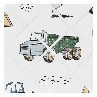Construction Truck Collection 13-inch Fabric Memory Photo Bulletin Board - Grey Yellow Black Blue and Green Transportation