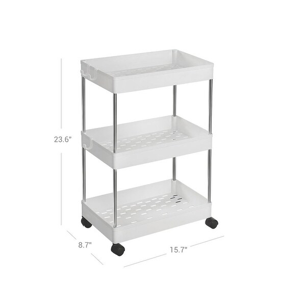 3-Tier Rolling Cart, Storage Rack with Wheels, Space-Saving, for Bathroom, Kitchen, Living Room, Office, White