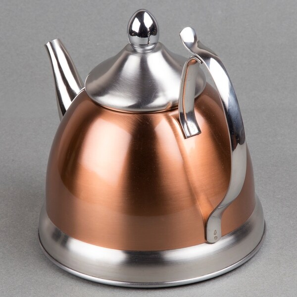 Creative Home Nobili-Tea 1.0 Quart Stainless Steel Tea Kettle Teapot with Removable Infuser Basket, Copper Color