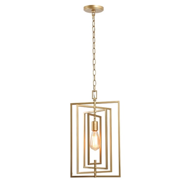 Rella Modern Farmhouse 1-Light Glam Gold Geometric Lantern Kitchen Island Pendant Foyer Lamp - W12"xH20.5"