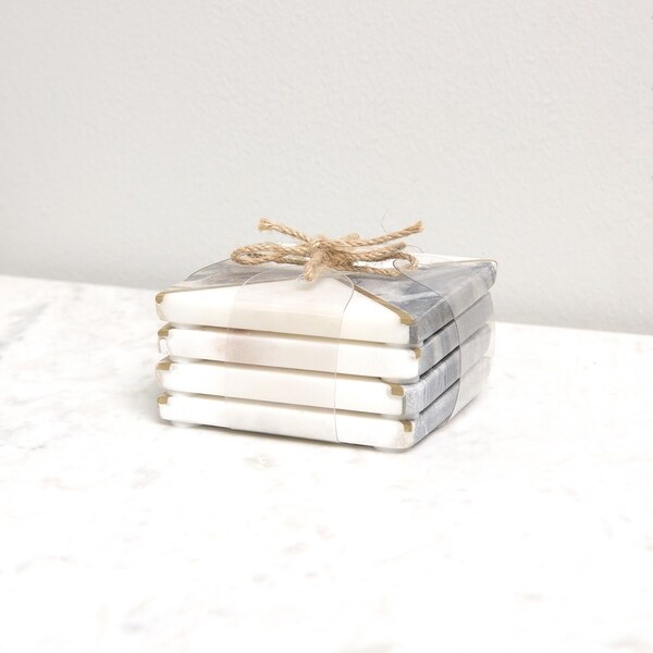 Aurora Home Mixed Marble Coaster - Set of 4 - 3-13/16" L x 3-13/16" W x 3/8" H