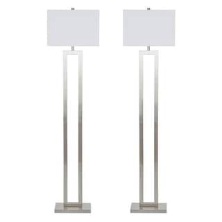 61"H Windowpane Metal Floor Lamp Set Brushed Nickel Finish, White Fabric Shade (Set of 2)