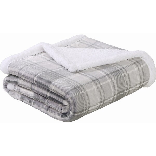 50 in. x 60 in. Plaid Flannel Sherpa Throw Blanket,2 Pack
