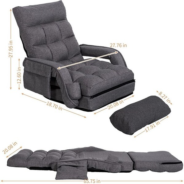Adjustable Floor Chair Folding Lazy Gaming Sofa Chair with Pillow and Storage Bag