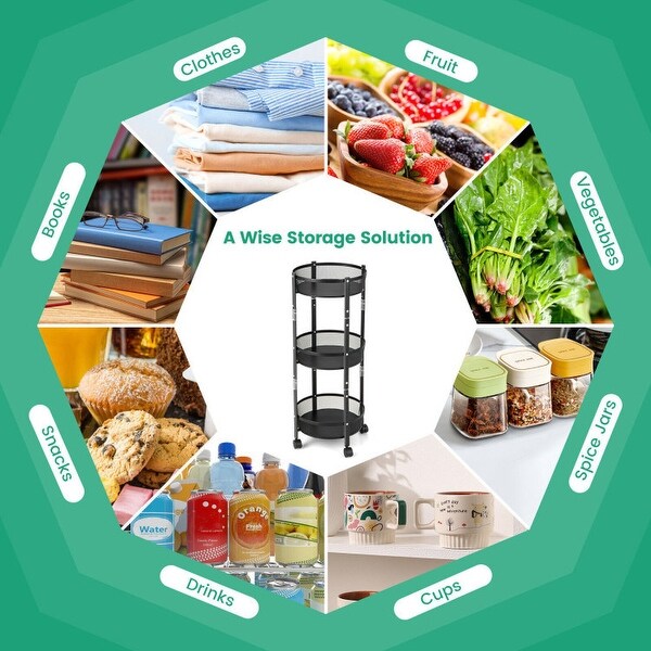 3-Tier Metal Rotating Folding Storage Rack