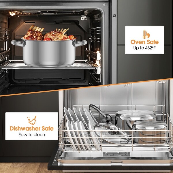 Costway 7-Piece Stainless Steel Cookware Set Pots and Nonstick Pan Set - 17.5'' x 9.5'' x 2'' (L x W x H)