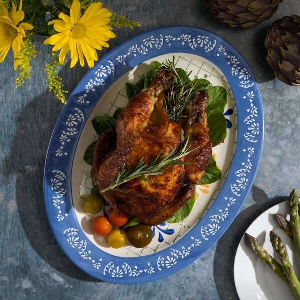 Cottage Floral Design 13.8 Inch Stoneware Serving Dish