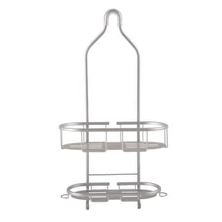 Flat Shelf Aluminum Over the Showerhead Rustproof Shower Caddy, Satin Chrome/Matte Black