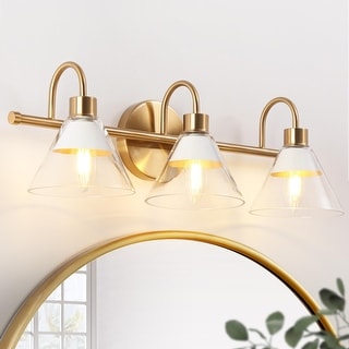 Seticy Modern Transitional Gold 3-Light Bathroom Vanity Lights Linear Glass White Shade Dimmable - L 21"* W 7"* H 7"