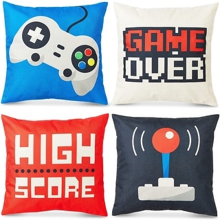Juvale Decorative Throw Pillow Covers, Video Games (18 x 18 Inches, 4 Pack)
