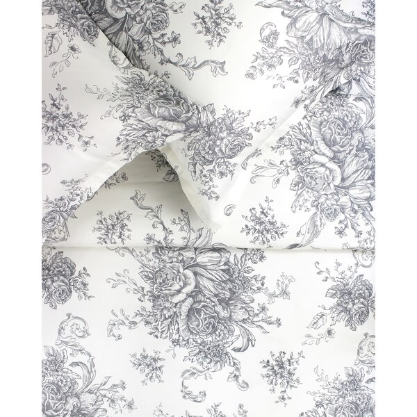 Printed Design Cotton Collection 400 Thread Count Grey Toile Duvet Set