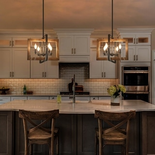 The Gray Barn Farmhouse 4-Light Wood Chandelier Island Lights - L18"xW14.6"xH13.8"