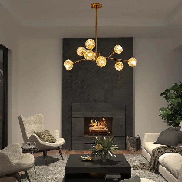 Modern Glam Crystal Brass Sputnik Branch Chandelier Gold Pendant Light