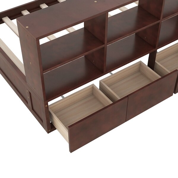 Minimalist Style Twin Size Platform Bed with Drawers & Shelves, Versatile Solid Pine Wood Bed Frame with Headboard & Footboard