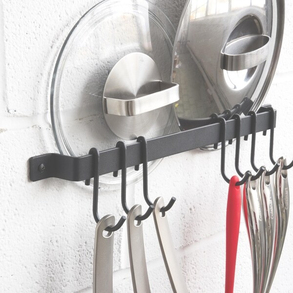 Wallniture Casto 17" Pot Rack Set of 2, Utensil Holder with 20 S Hooks, Iron, Black